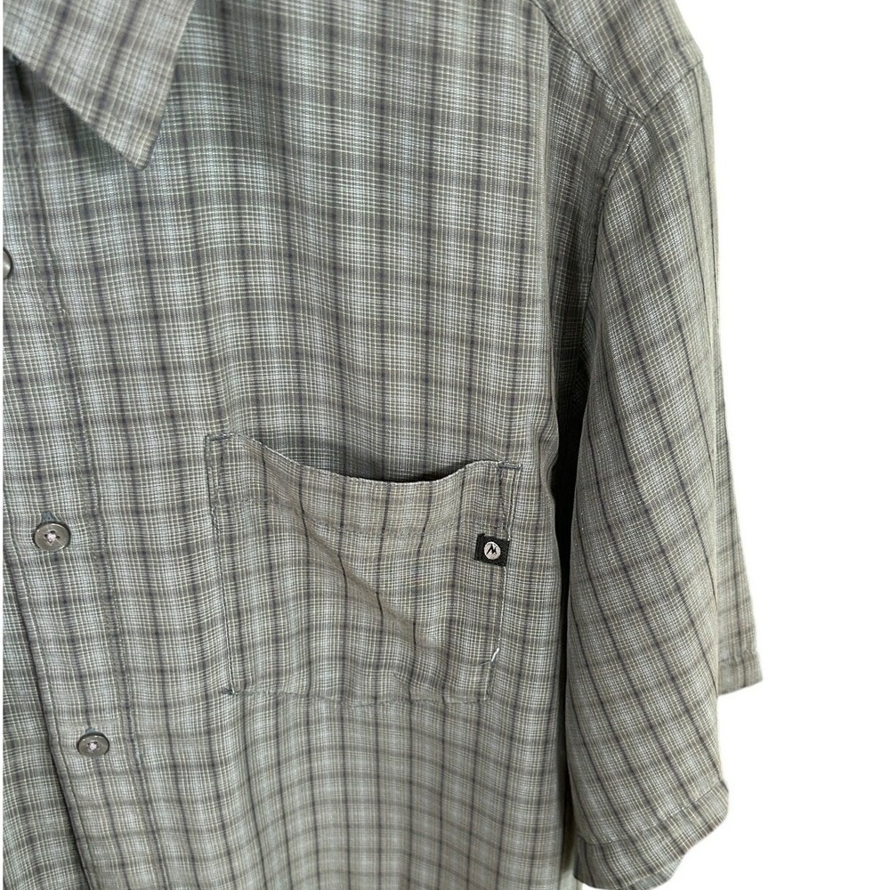 Marmot Button Down Shirt Mens Large Grey Plaid Short Sleeve Hiking Technical Top - Picture 7 of 12
